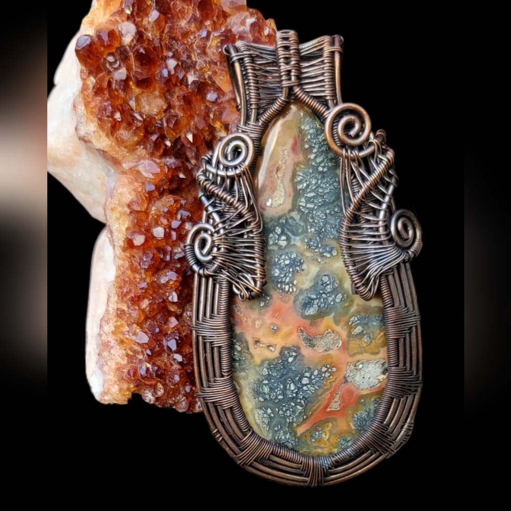 Handcrafted Artisan Marcasite w/ Carnelian Cabochon Pendant - Picture 1 of 2